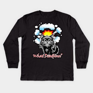 Cat Stressed - What Deadline? Kids Long Sleeve T-Shirt